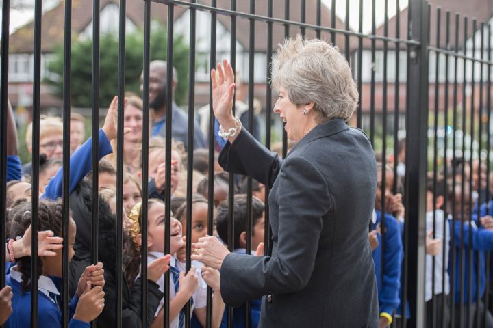 United Kingdom Prime Minister Theresa May visits local School.