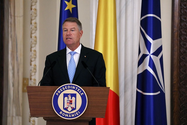 Klaus Iohannis, the President of Romania, holding a press confer